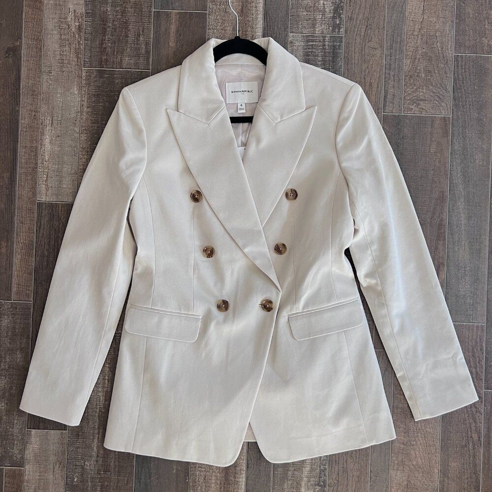 NWT Banana Republic Women's Stretch-Cotton Icon Blazer Cream 4 - Picture 8 of 11